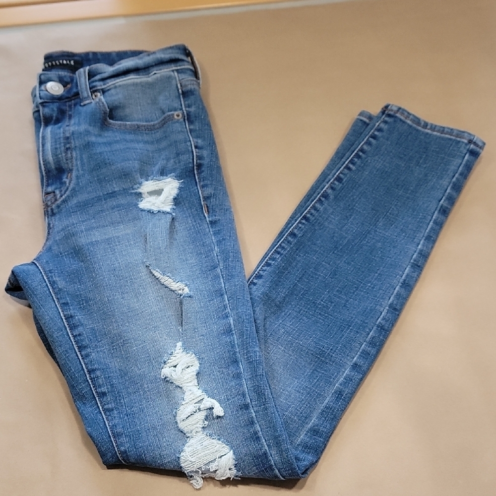 Aeropostale Size 2 Regular High Rise Jeggings, Medium-Dark Wash, Distressed